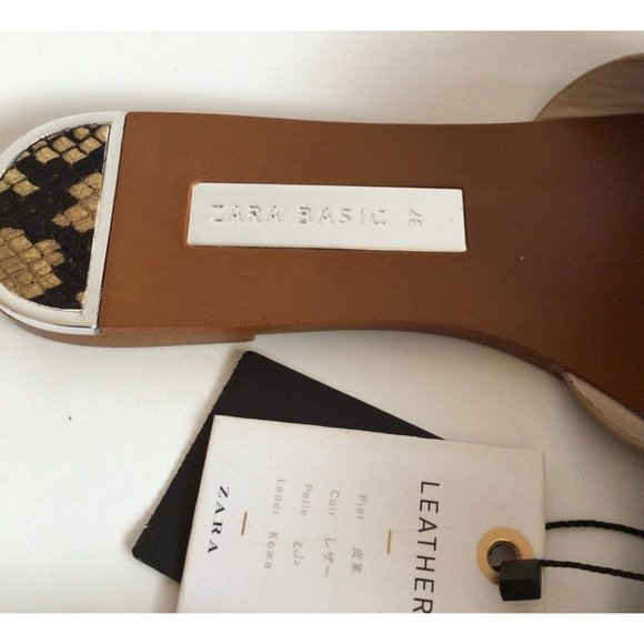 NEW ZARA Basic Collection Snakeskin Embossed Leather Slides - Picture 9 of 11